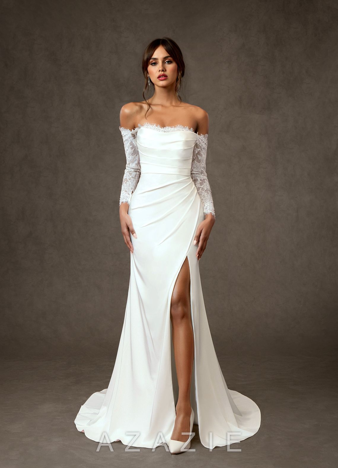 Azazie Onyx Wedding Dress Diamond White Mermaid Sequins Crepe Back Satin Dress