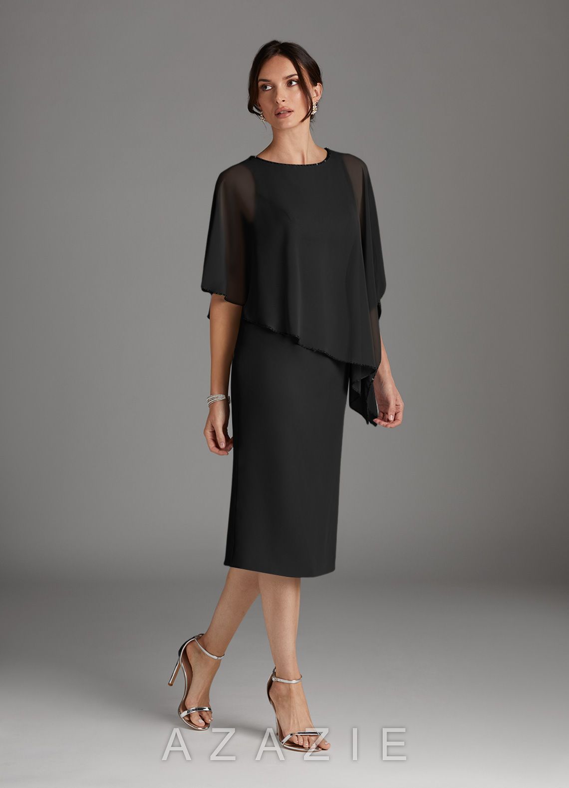 Azazie Sparrow Black Sheath Sequins Chiffon Dress black