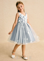 Azazie Junebug Ivory Dusty Blue Ball-Gown Lace Tulle Dress ivory/dusty_blue