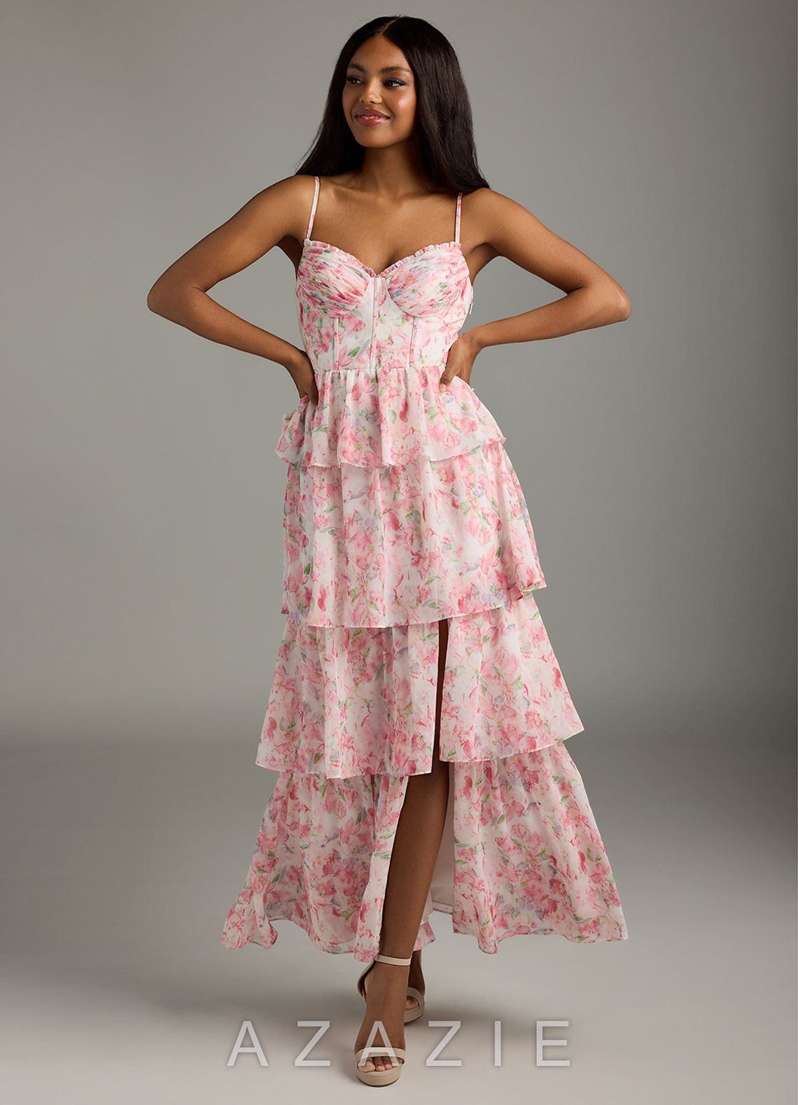 Azazie Kaiden Abstract Watercolor Floral A-Line Sweetheart Neckline Chiffon Dress abstract_watercolor_floral