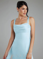 Azazie Piper Sky Blue Mermaid Pleated Stretch Satin Dress sky_blue