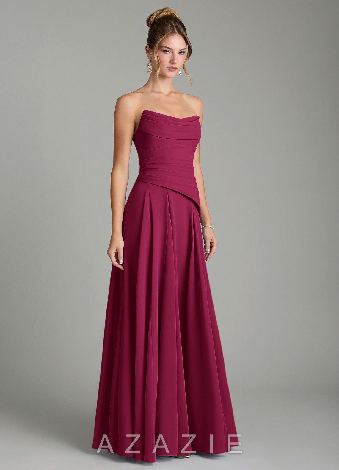 Azazie Gabriela Burgundy A-Line Corset Chiffon Dress burgundy