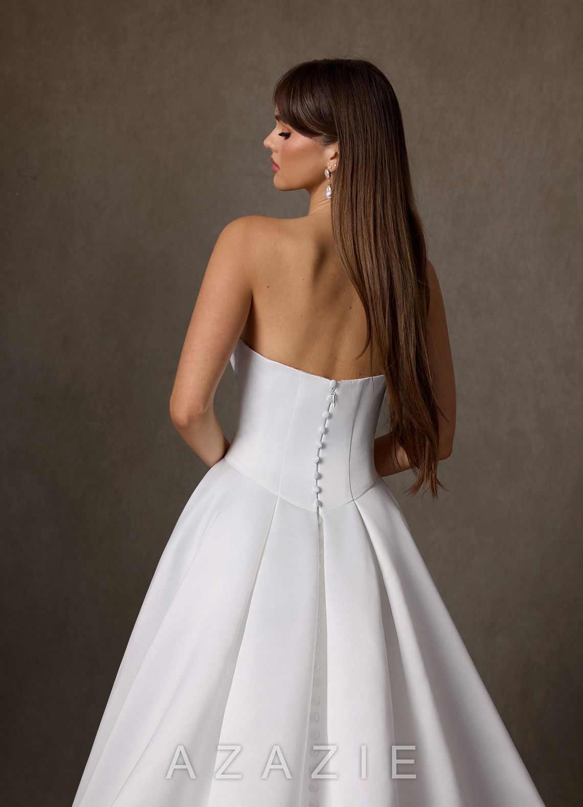 Azazie Constantina Diamond White A-Line Strapless Satin Dress diamond_white