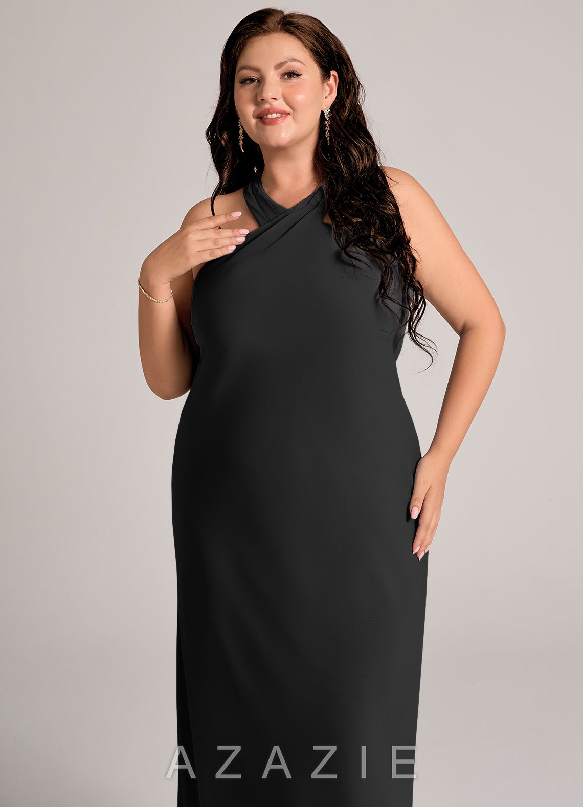 Azazie Doretta Black Mermaid Pleated Chiffon Dress black
