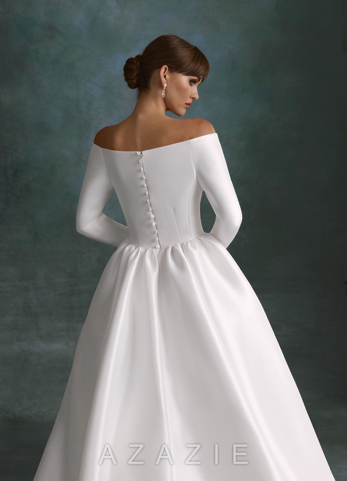 Azazie Cerese Diamond White Ball-Gown Off the Shoulder Mikado Dress diamond_white