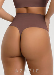 X-Shaped Tummy Control High Waist Stretch Shaping Thong  dark_coffee