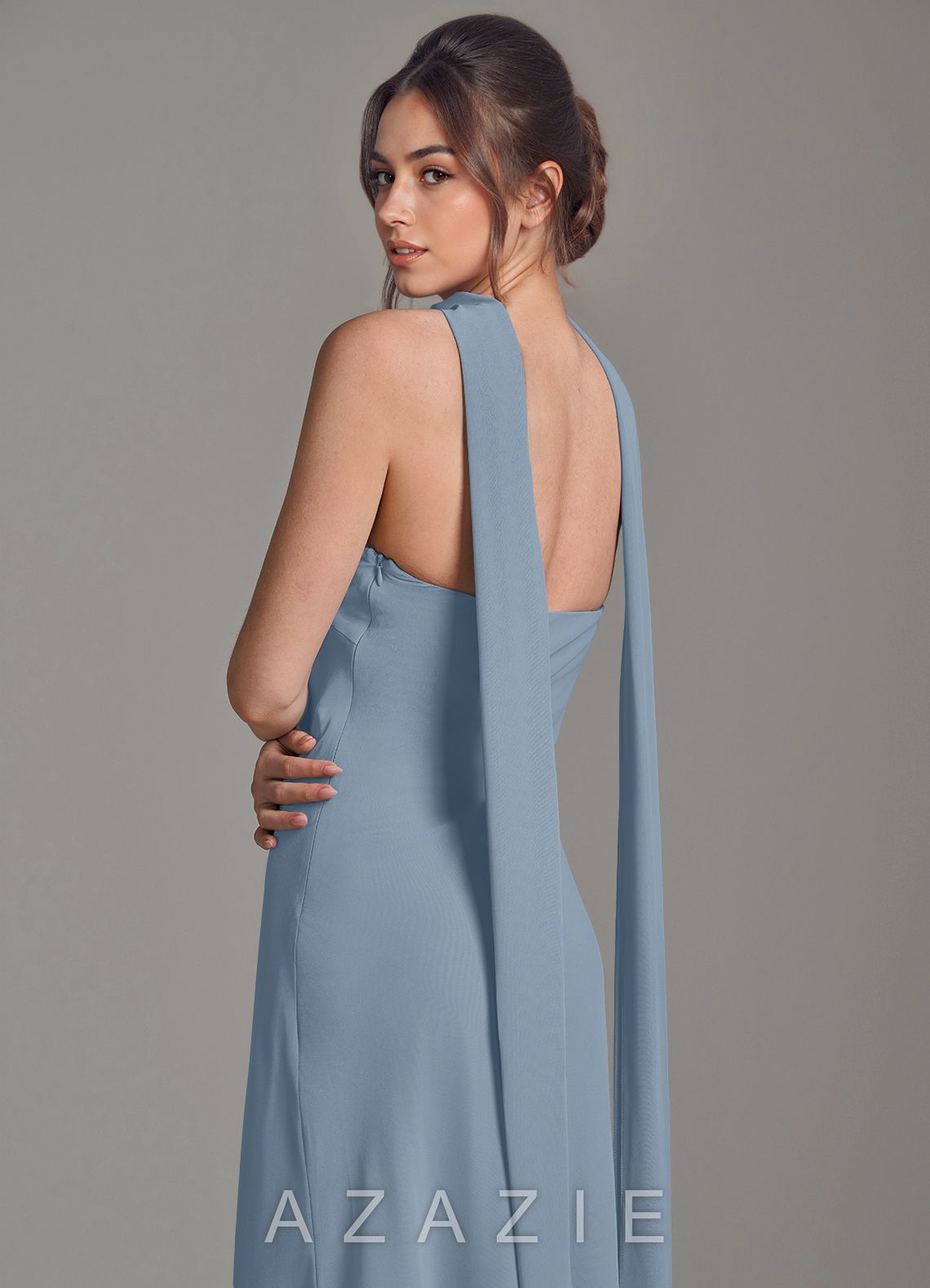 Azazie Ilana Dusty Blue A-Line Strapless Chiffon Dress dusty_blue