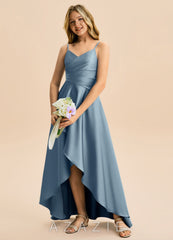 Azazie Eirlys Junior Dusty Blue A-Line Pleated Stretch Satin Dress dusty_blue