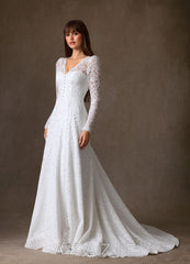 Azazie Kimani Diamond White A-Line Lace Dress