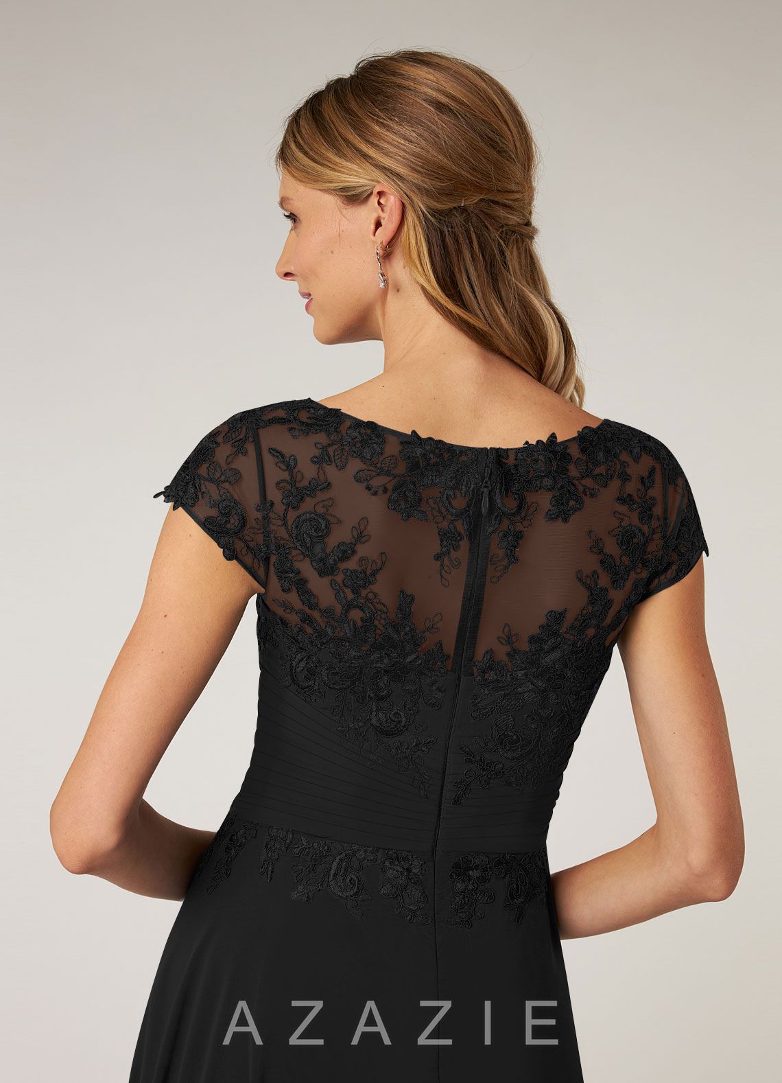 Azazie Shonda Black Lace Chiffon Dress black