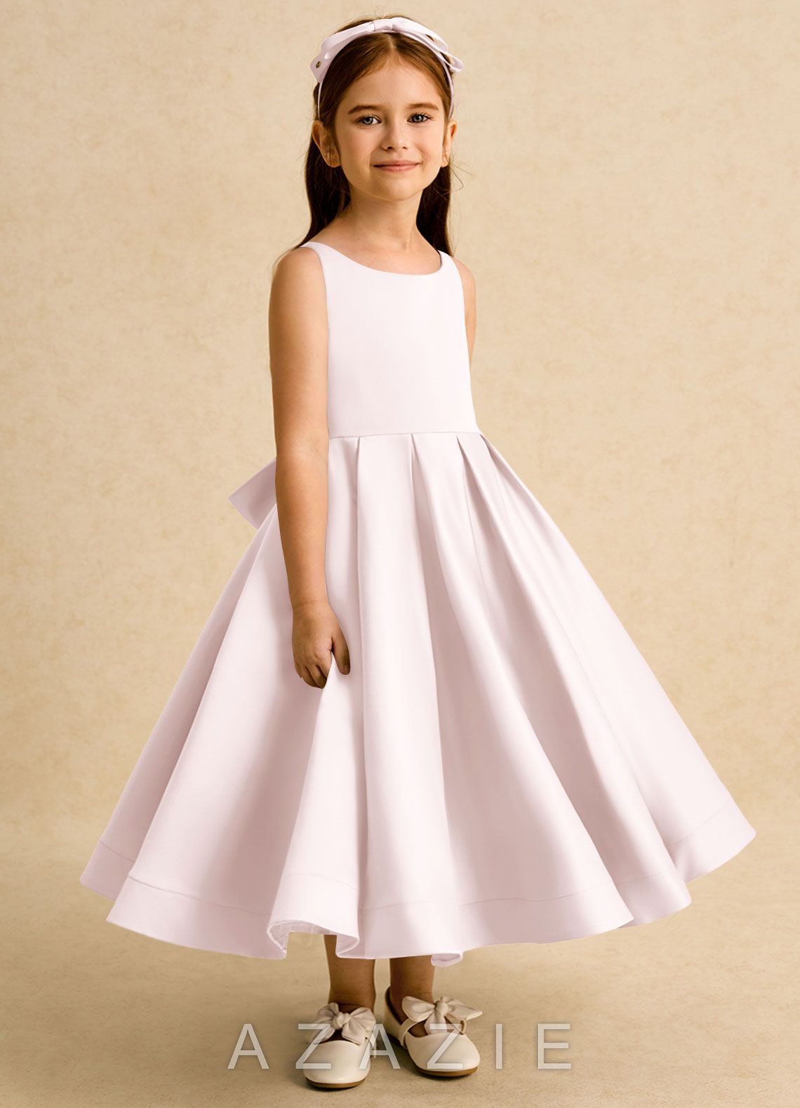 Azazie Babs Blushing Pink Ball-Gown Pleated Matte Satin Dress blushing_pink