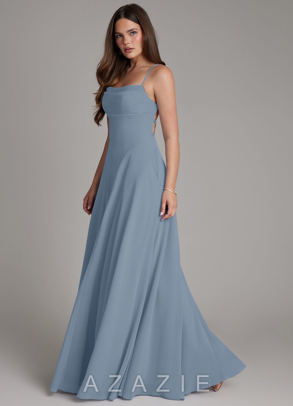 Azazie Irelia Dusty Blue A-Line Sweetheart Neckline Chiffon Dress dusty_blue
