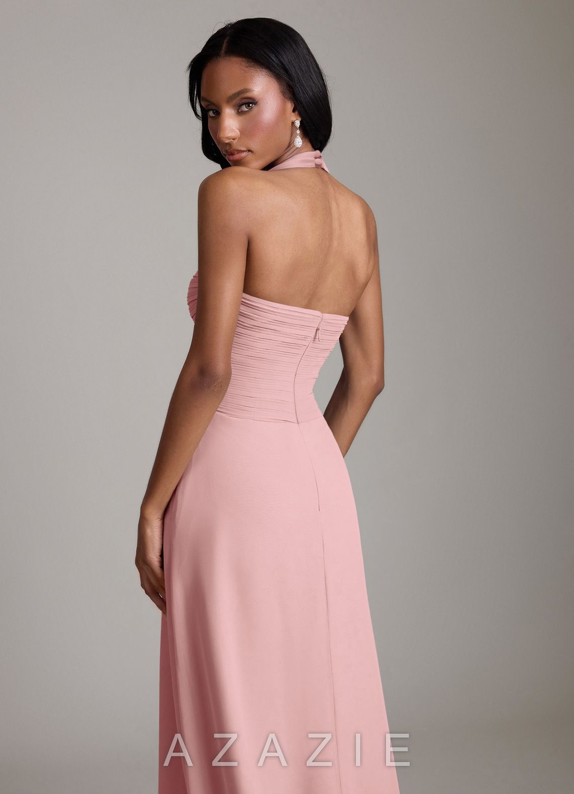 Azazie Clarisa Dusty Rose A-Line Pleated Chiffon Dress dusty_rose