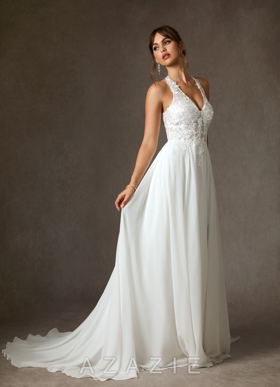 Azazie Sonja Diamond White A-Line Lace Dress diamond_white