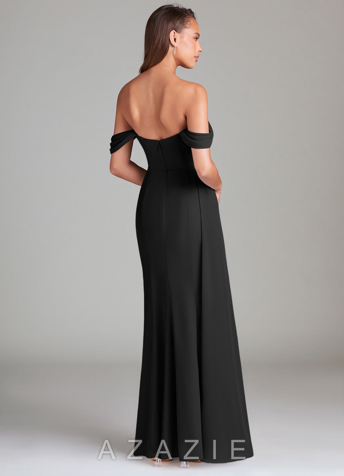 Azazie Amyra Black Sheath Off the Shoulder Chiffon Convertible Dress black