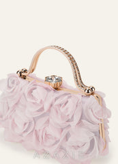 3D Floral Embellished Handbag with Rhinestone Top Handle