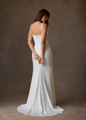 Azazie Shauna Diamond White Champagne Sheath Square Neckline Crepe Back Satin Dress diamond_white/champagne