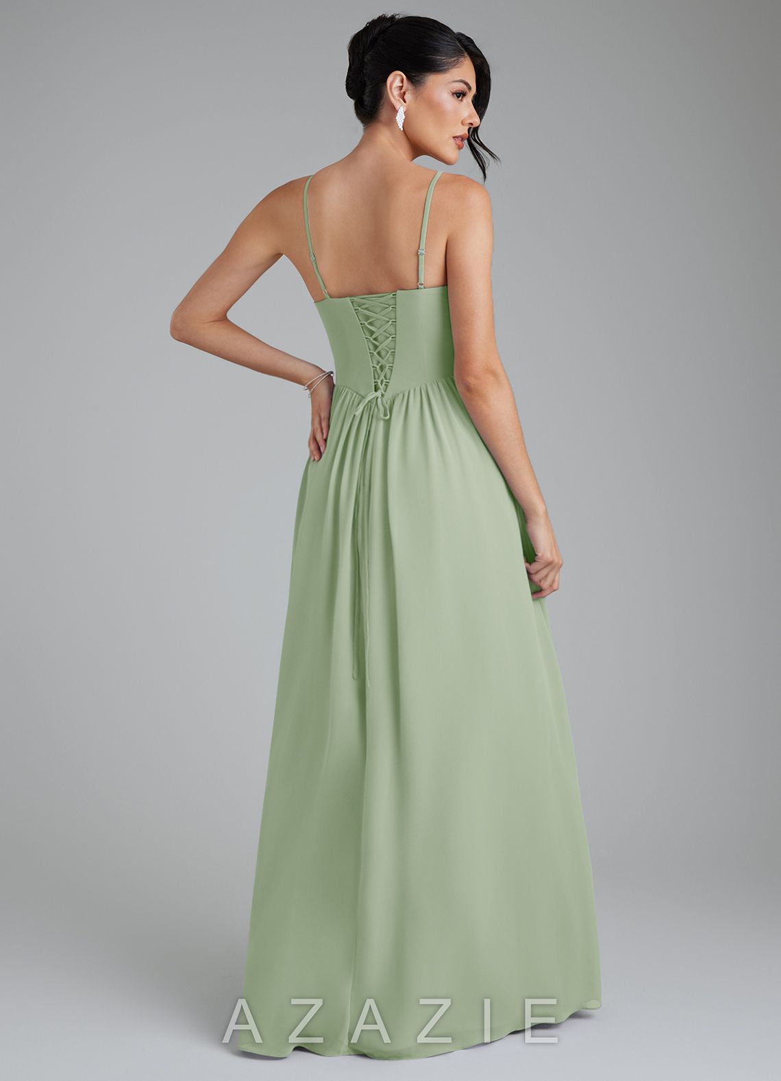 Azazie Alisha Dusty Sage A-Line Corset Chiffon Dress dusty_sage