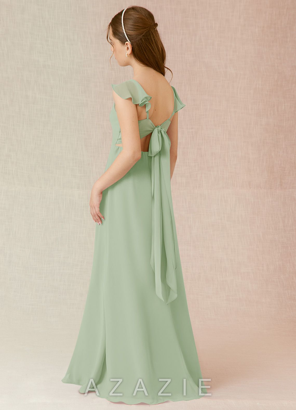 Azazie Everett Junior Dusty Sage A-Line Chiffon Dress dusty_sage