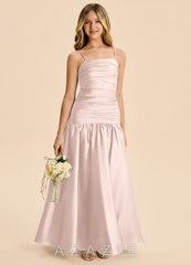 Azazie Romi Junior Blushing Pink A-Line Pleated Stretch Satin Dress