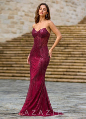 Willone Burgundy Sweetheart Floral Beaded Mermaid Dress  burgundy
