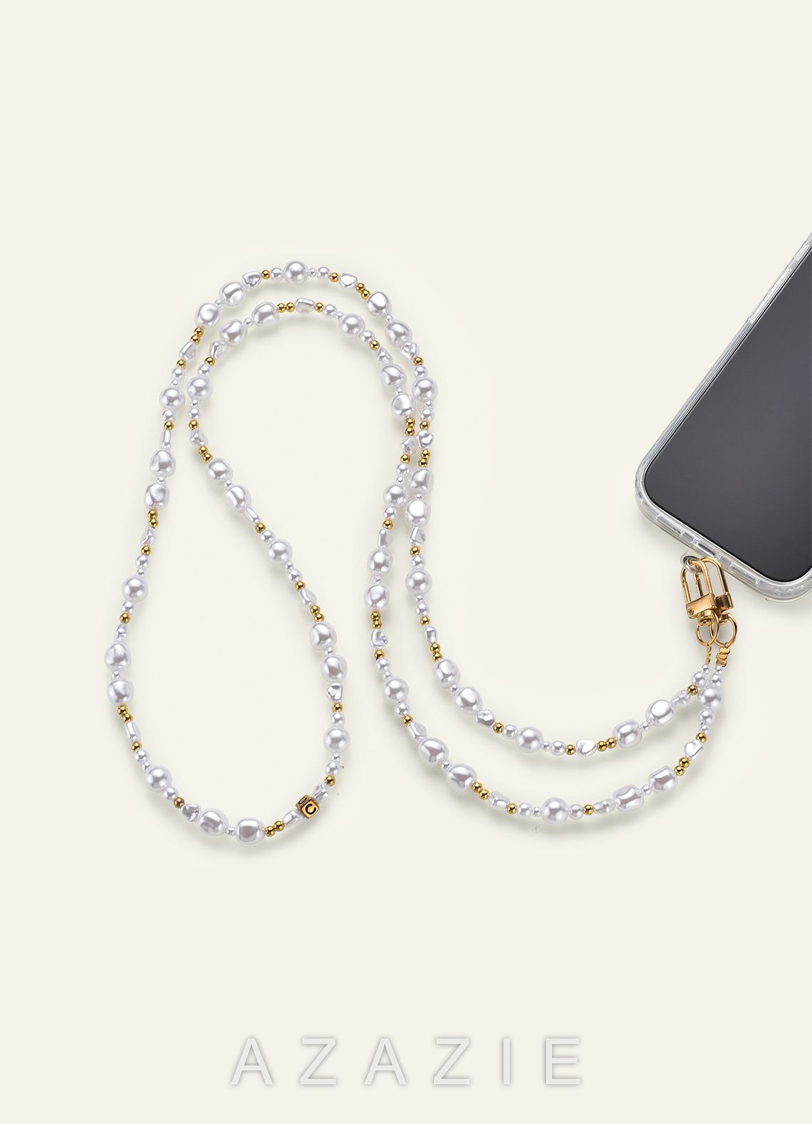 Pearl Bag Strap Charm Elegant Layered Design Phone Chain  ivory