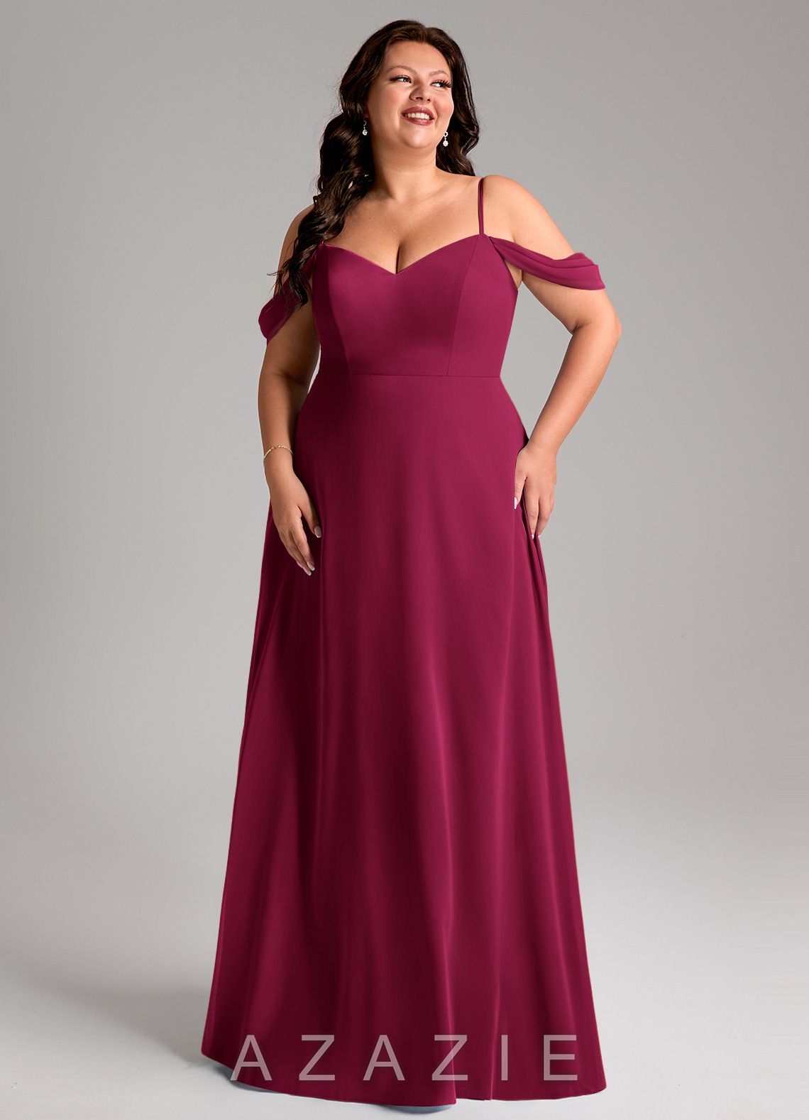 Azazie Marley Burgundy A-Line Off the Shoulder Chiffon Convertible Dress burgundy
