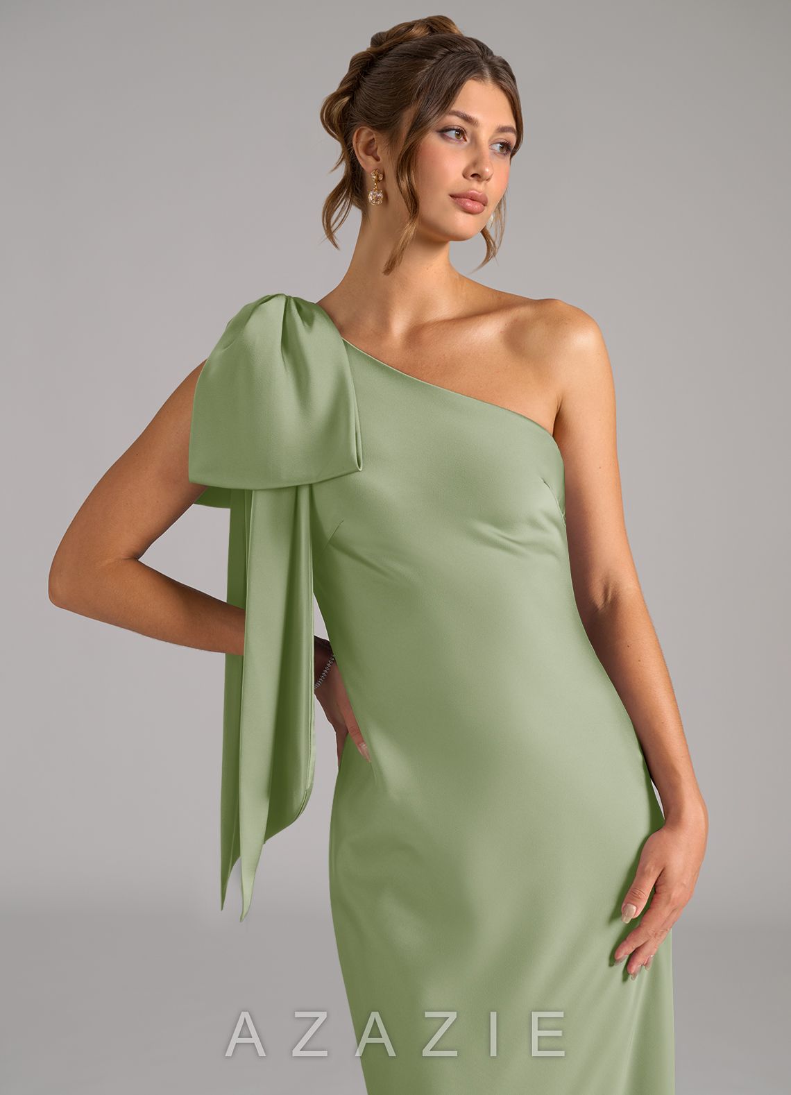 Azazie Capri Dusty Sage Mermaid One Shoulder Stretch Satin Dress dusty_sage