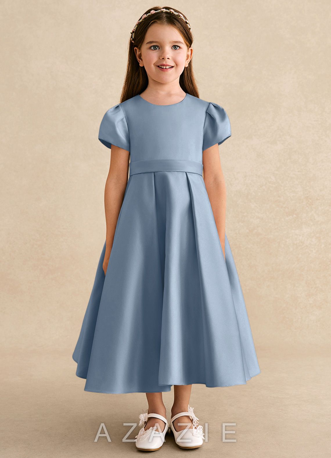 Azazie Princess Dusty Blue A-Line Pleated Matte Satin Dress dusty_blue
