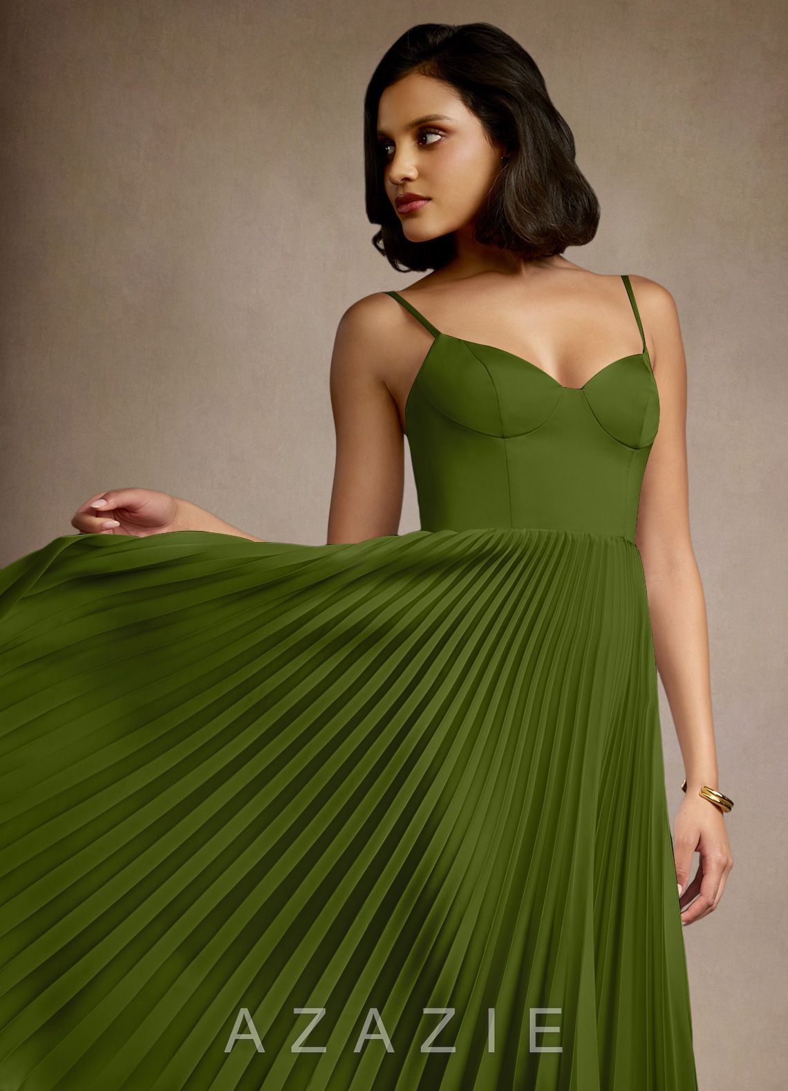 Emma {color} Pleated Midi Dress  olive_green_#og134192