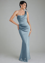 Azazie Sabrina Dusty Blue Mermaid Corset Stretch Satin Dress