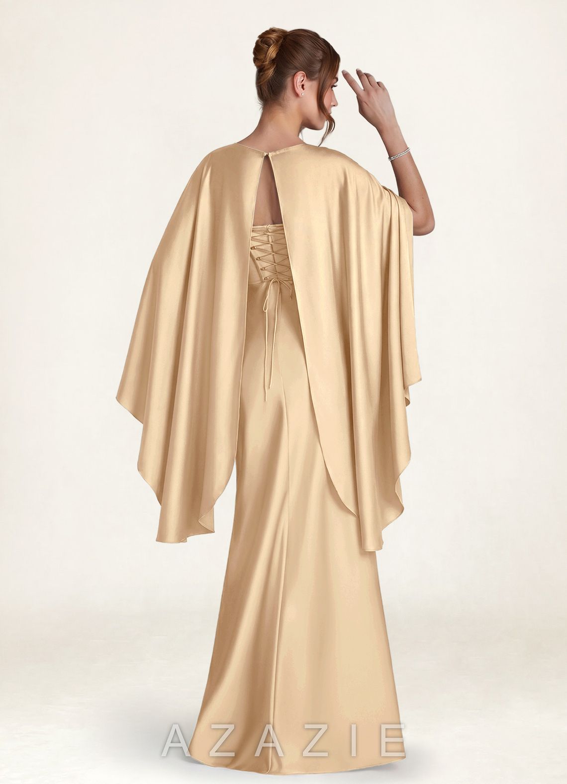 Azazie Matching Color Stretch Satin Cape Overlay  champagne