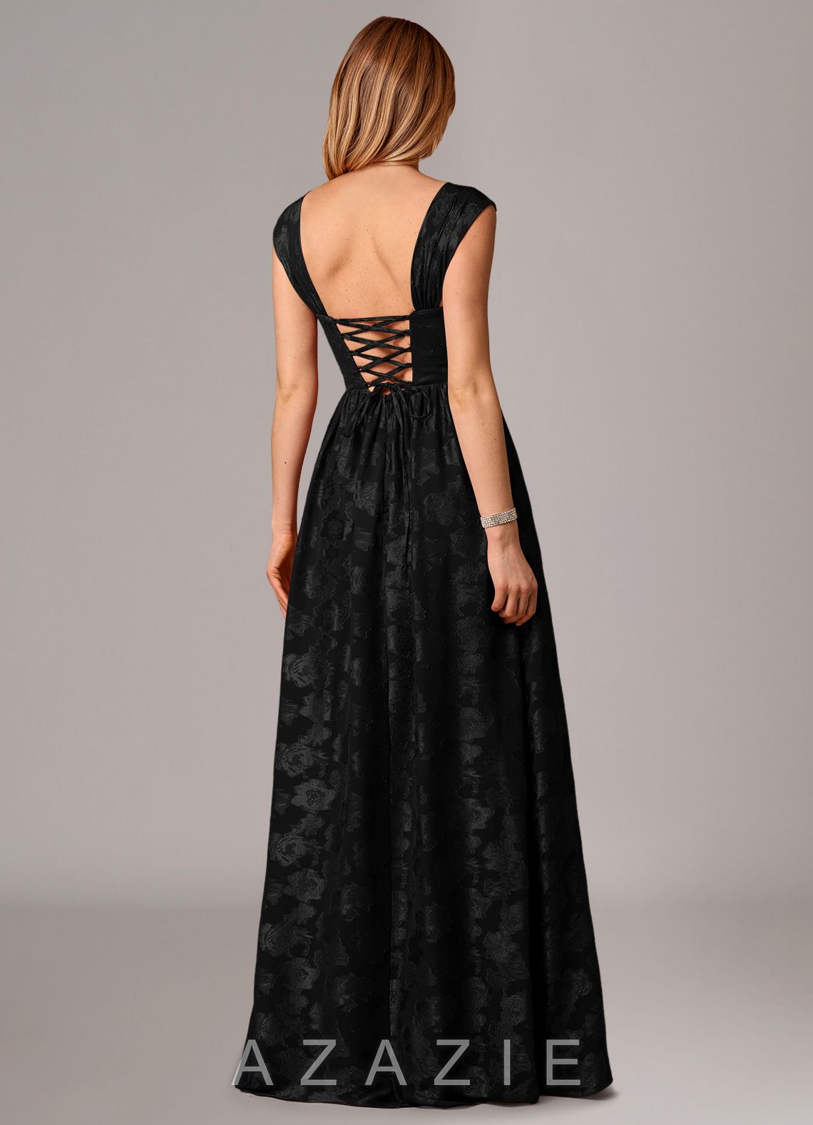 Azazie Hazel Black A-Line Corset Floral Burnout Dress black