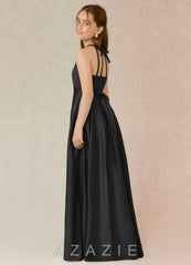 Azazie Arianthe Junior Black A-Line with Pockets Stretch Satin Dress black