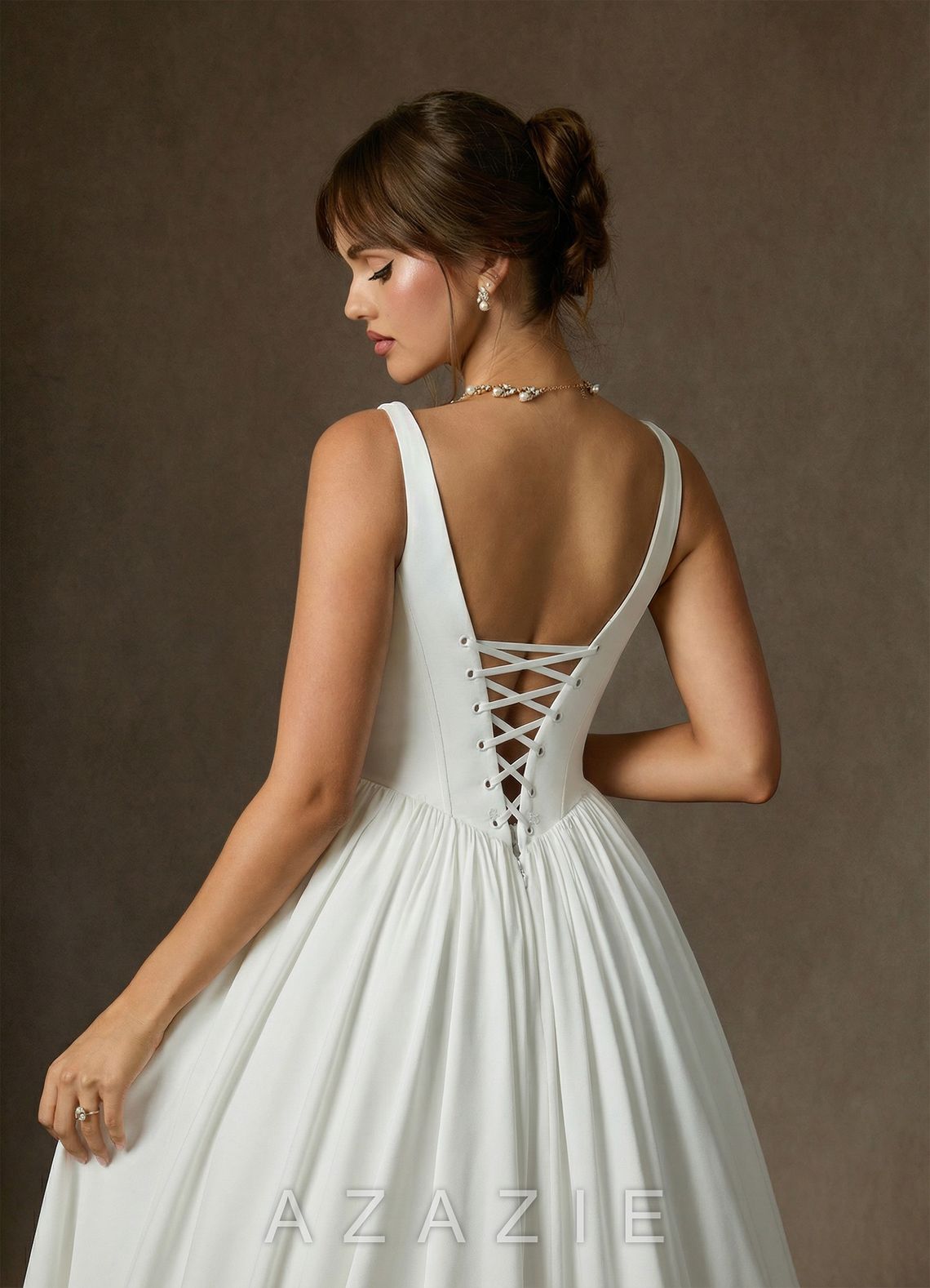 Azazie Cyanne Diamond White Ball-Gown with Pockets Stretch Satin Dress diamond_white
