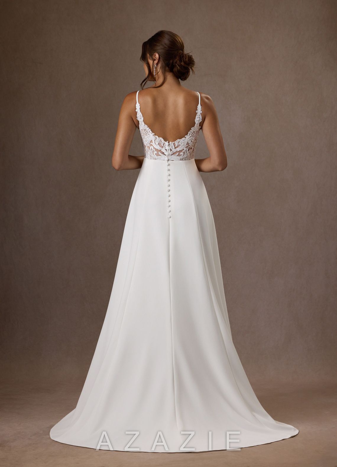 Azazie Xena Wedding Dress Diamond White A-Line V-Neck Sequins Stretch Crepe Dress diamond_white