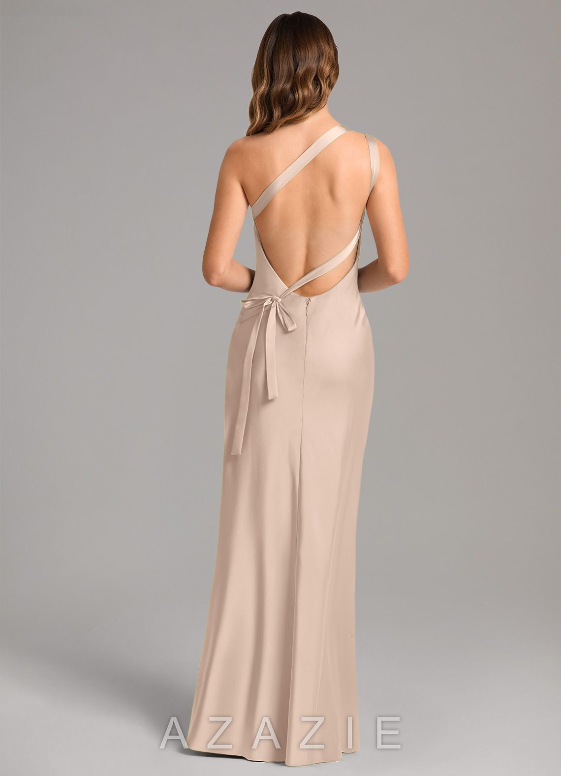 Azazie Monroe English Rose Mermaid One Shoulder Stretch Satin Dress english_rose
