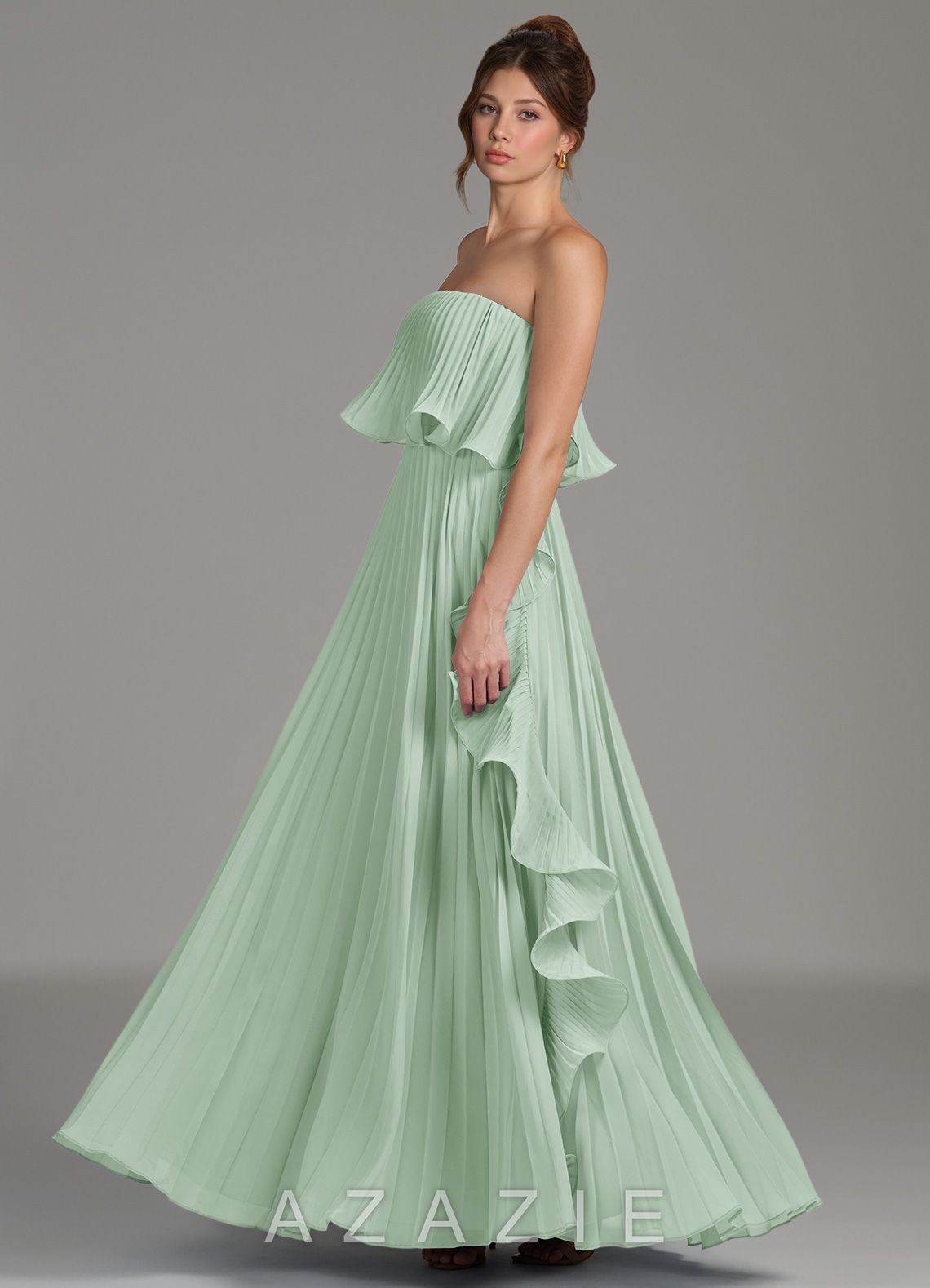 Azazie Alexia Agave A-Line Ruched Chiffon Dress agave