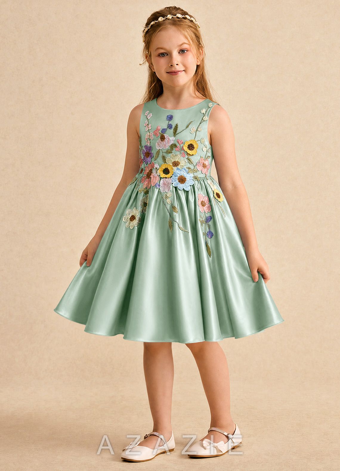 Azazie Prima Agave A-Line Bow Matte Satin Dress agave