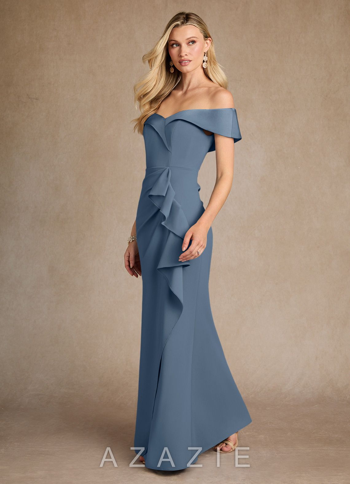 Azazie Laredo Twilight Mermaid Off the Shoulder Stretch Crepe Dress twilight
