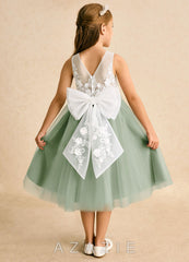 Azazie Lina Ivory Dusty Sage Ball-Gown Lace Dress