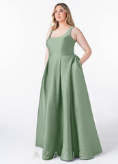 Azazie Neve Matcha Ball-Gown with Pockets Stretch Satin Dress matcha