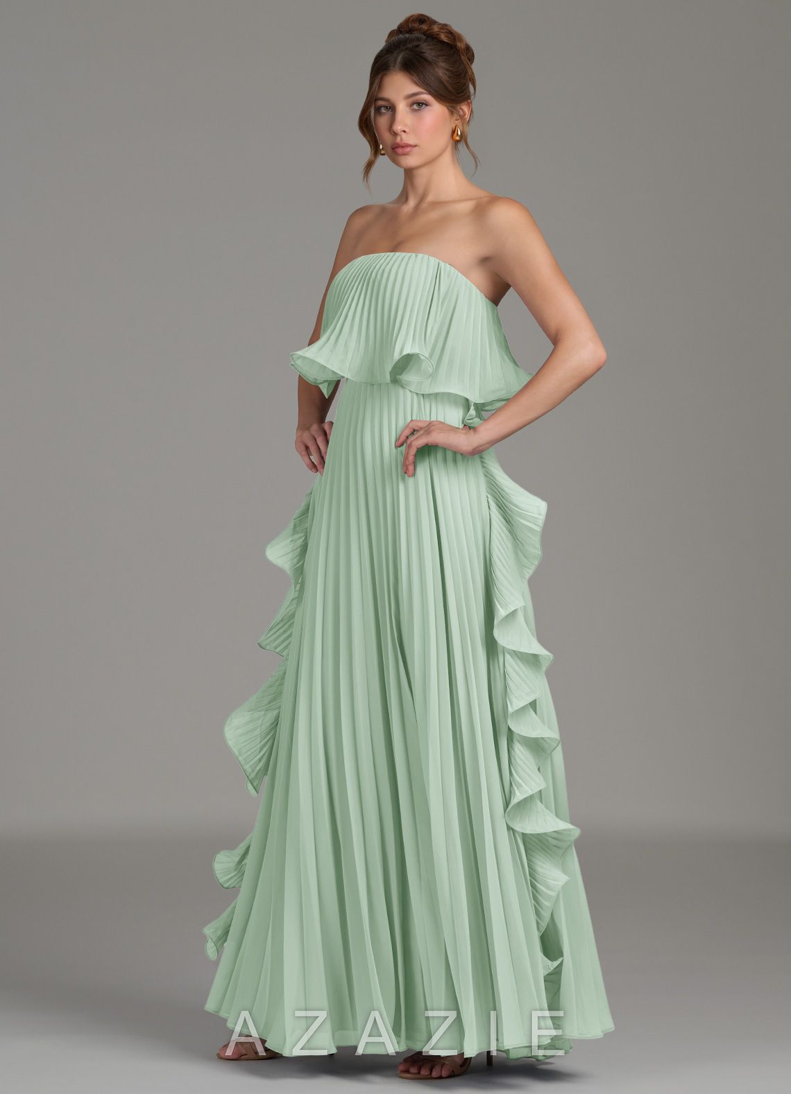 Azazie Alexia Agave A-Line Ruched Chiffon Dress agave