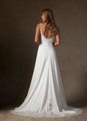 Azazie Sable Wedding Dress Diamond White A-Line Lace Stretch Satin Dress diamond_white