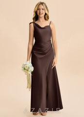 Azazie Abby Junior Ganache Sheath Pleated Stretch Satin Dress ganache