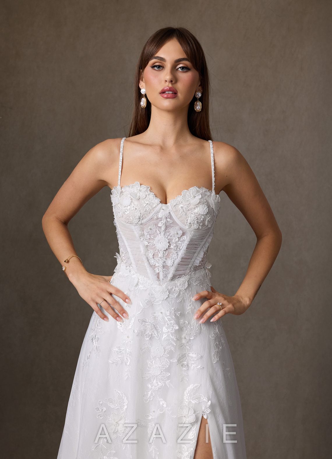 Azazie Ramina Diamond White A-Line Sweetheart Neckline Lace Dress
