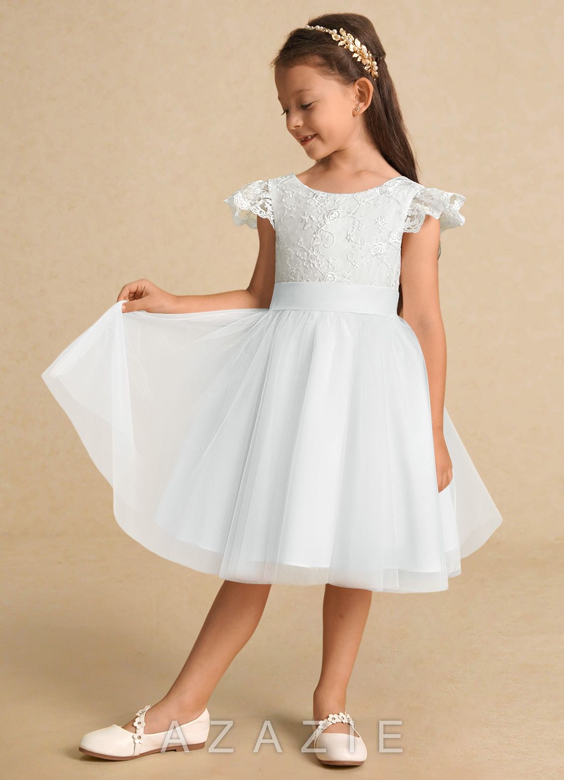 Azazie Vetty Diamond White A-Line Lace Tulle Dress diamond_white