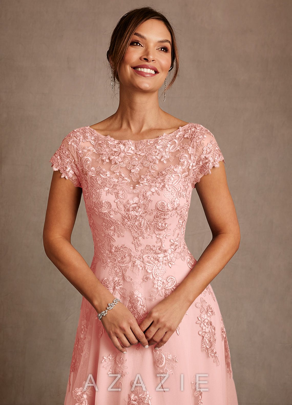 Azazie Jolanda Rosette A-Line Lace Dress rosette