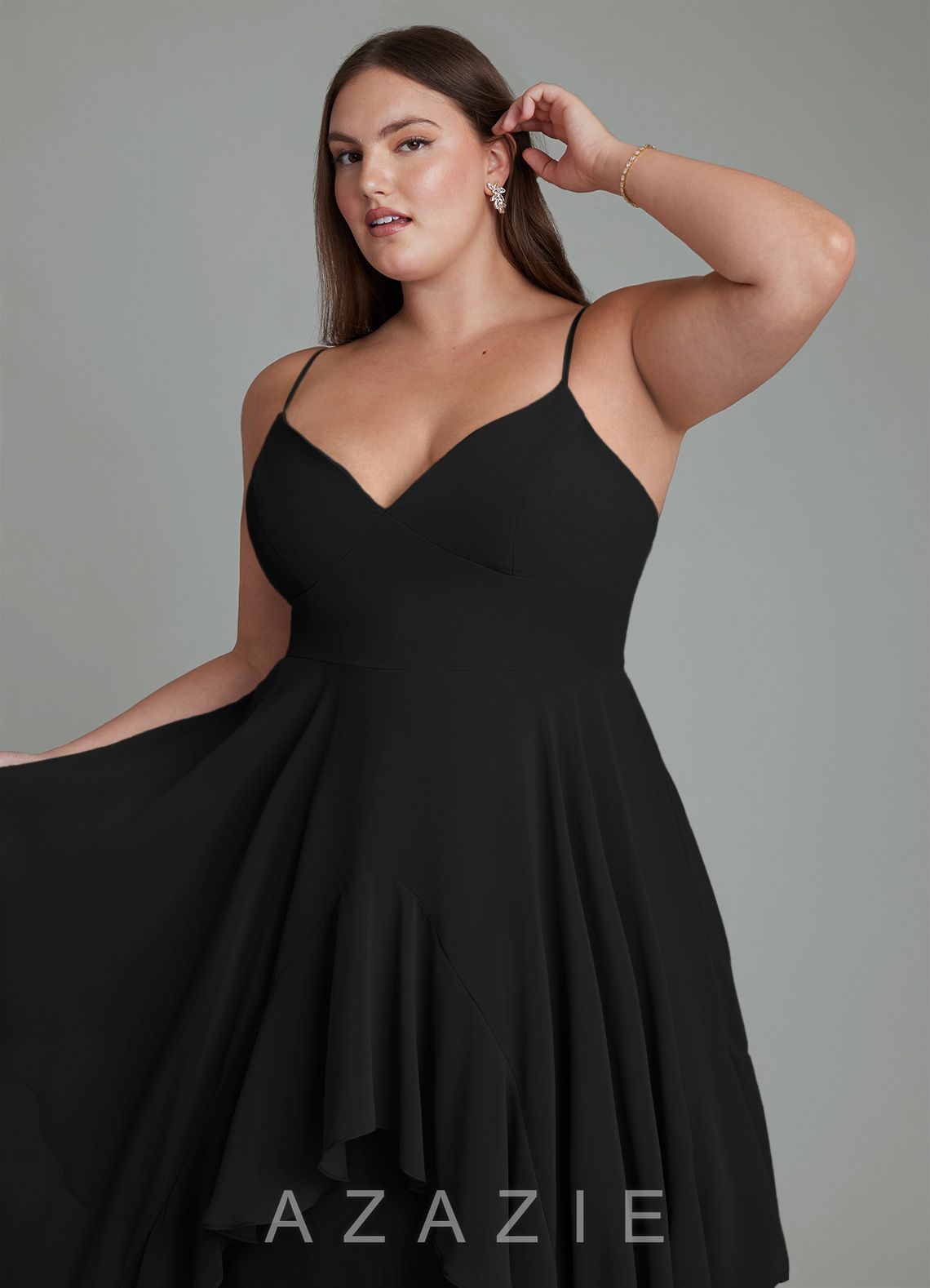 Azazie Zaina Black A-Line Chiffon Dress black