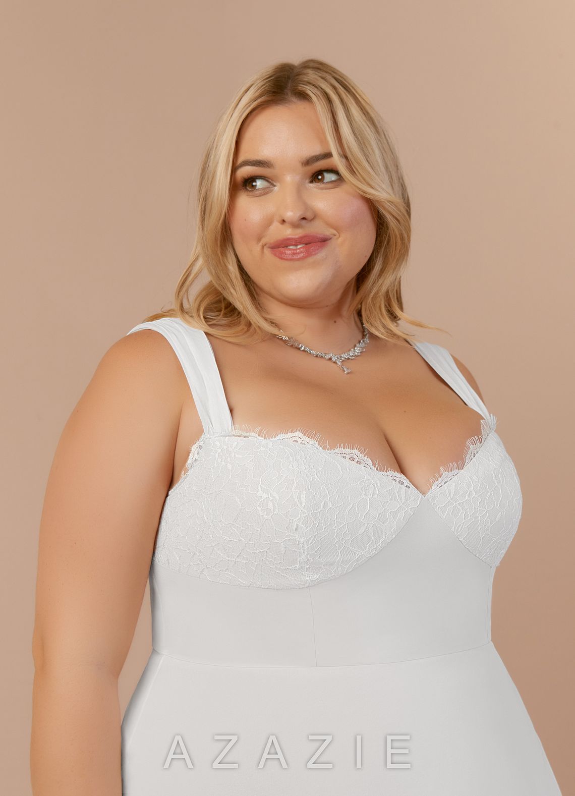 Azazie Scarlette Diamond White A-Line Sweetheart lace Chiffon Dress diamond_white